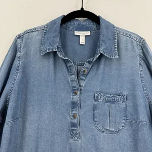 Liz Lange Maternity Target L Blue Chambray Lyocell Tunic Shirt Long Sleeve Chic thumbnail 3