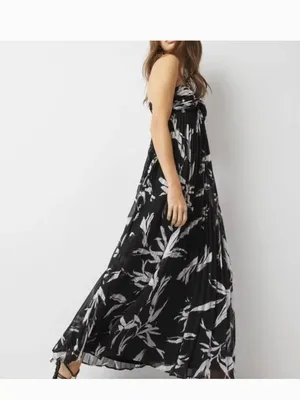 NWT White House Black Market halter Neck Pleated Maxi Dress Black White 4 thumbnail 5