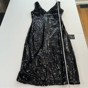NWT Lulus Shimmering Nights Black Sequin Sleeveless Midi Dress LARGE‎ thumbnail 9