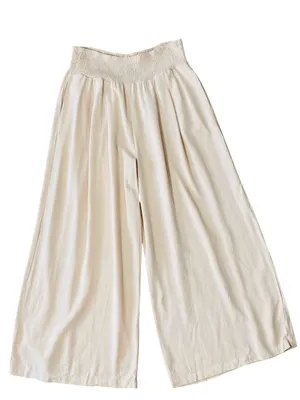 ANRABESS Linen Pleated Extra Wide Leg Pants Tan Size XXL thumbnail 2