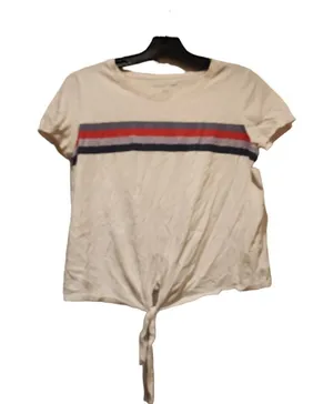 American Eagle Tie-Front T-Shirt Striped Casual Top Tee‎ White S thumbnail 1