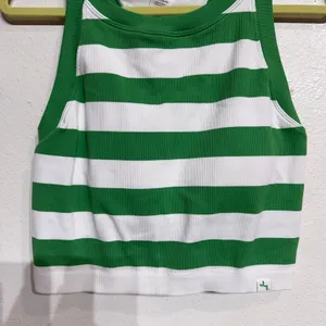 JoyLab Green White Striped Crop Tank Top Sz XL thumbnail 4
