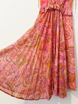 Delfi Collective Lilah Dress Size Small Floral Midi Ruffle Trim Romantic Boho thumbnail 7