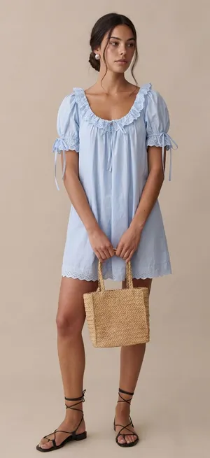 Kourt Light Blue Size S Juliet Cotton Lace Collar Mini Dress Few Moda thumbnail 1