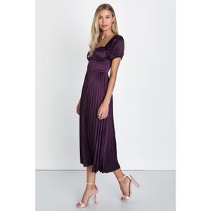NWOT Lulus Flawless Forever Dark Purple Satin Pleated Midi Dress Size XXS thumbnail 2