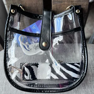 NWT‎ Clear Black Trim Crossbody Bag with Zebra Print Adjustable Strap thumbnail 2