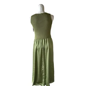 NWT Taylor Mix Media Ribbed Bodice Crew Neck Satin Skirt Pocket Medium thumbnail 9