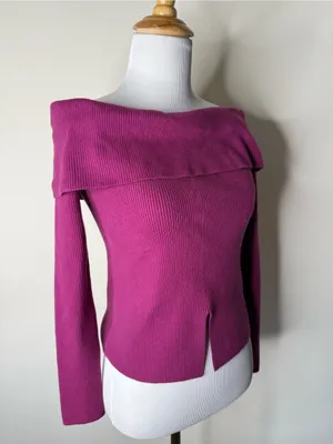 Abercrombie Fuchsia Off Shoulder Ribbed Sweater NTW M thumbnail 3