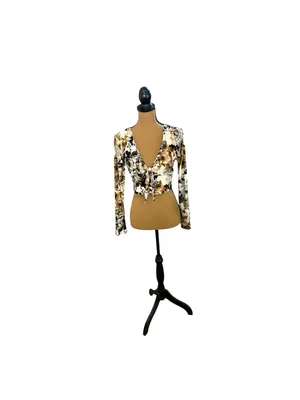 Vibe Sportswear Y2K Floral Tie Front Crop Top Womens L Whimsigoth Goth thumbnail 2