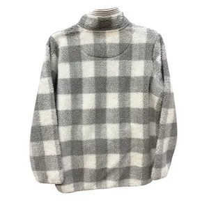 Abercrombie & Fitch Grey White Buffalo Plaid Sherpa Fleece Quarter Zip Pullover thumbnail 2