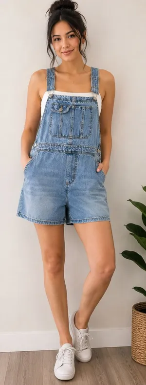 No Boundaries Light Blue Denim Short Overalls for Women thumbnail 1