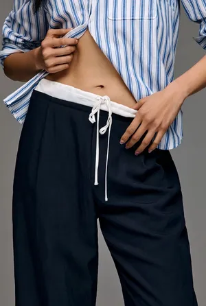 Anthropologie Layered Drawstring Wide-Leg Trousers, Size S thumbnail 4