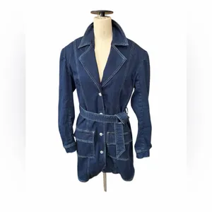 Anthropologie Pilcro Dark Blue Denim Blazer dress size‎ medium thumbnail 3