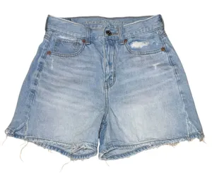 American Eagle High Rise‎ Baggy Shorts Size 26 Distressed Light Wash Spring Mom thumbnail 1
