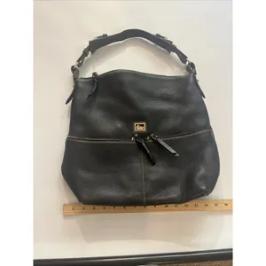 EUC Dooney & Bourke Dillen Black Pebble Leather Hobo Shoulder Bag 2 Pocket Sac thumbnail 5