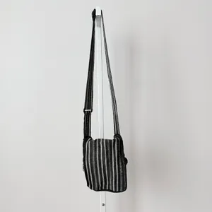 Black‎ Gray Striped Woven Crossbody Bag Multi-Pocket Travel Purse Boho Grunge thumbnail 2