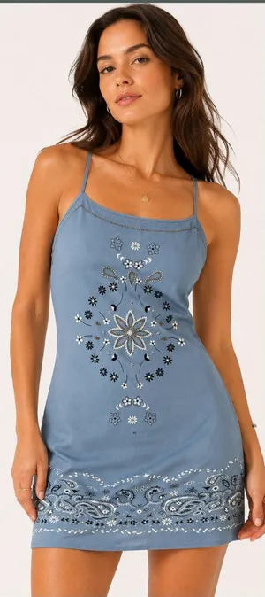 Wild Fable Blue Bandana Paisley Mini Shift Dress Size XXS Country Coastal thumbnail 1