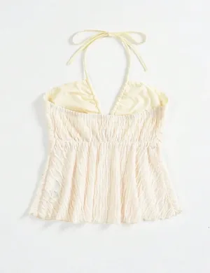 Backless Peplum Hem Halter Top Yellow thumbnail 2