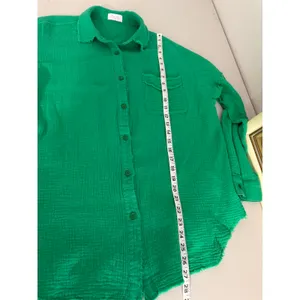 Pink Lily Womens Kelly Green 100% Cotton Oversized Button Up Shirt Top S Holiday thumbnail 6