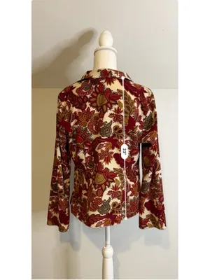 Women's Floral Paisley Orange Cream Red Paisley Blouse L thumbnail 5