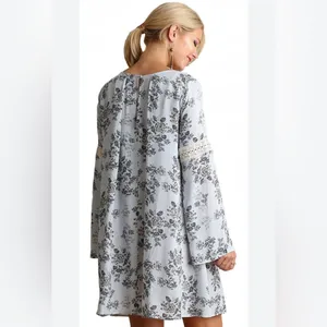 Umgee Embroidered Mini Swing Dress Blue Floral‎ Bohemian Gypsy Cottagecore sz S thumbnail 3
