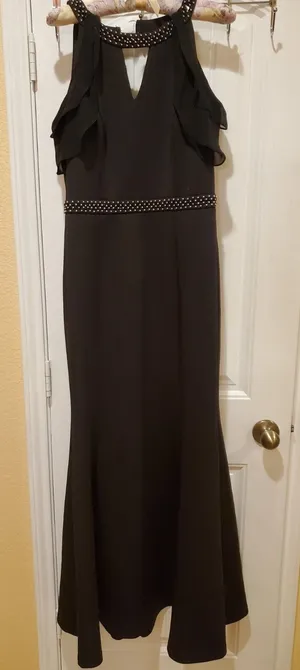 Sexy SLNY Black Mermaid Evening Dresses Cold Shoulder Sz 8 Prom Party Dresses thumbnail 1