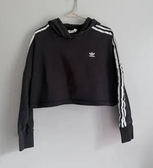 Adidas Originals Trefoil 3 Stripe Cropped Hoodie Black S thumbnail 1