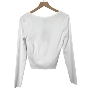 NWT Jane Notch Neck Long Sleeve Cropped Top in White Size Medium thumbnail 6