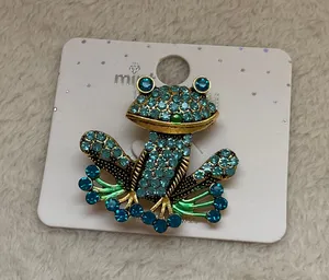 Rhinestone Frog Monet Green Leaping Gold Tone Brooch Pin thumbnail 1