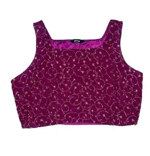 Indya magenta purple gold embroidered crop tank blouse women’s size XL thumbnail 1