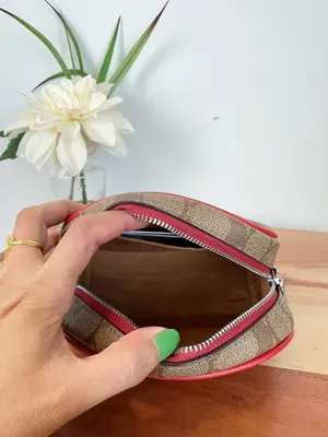 Coach NWT Dome Cosmetic Bag In Signature Canvas With Wild Strawberry thumbnail 5