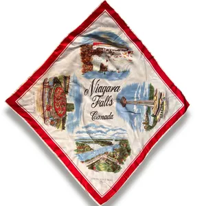 Vintage Niagara Falls Canada Scenic Acetate Souvenir Scarf Red Retro‎ Travel thumbnail 1