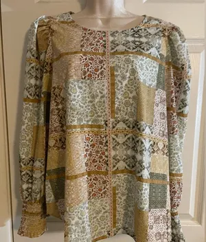 Pleione Patchwork Look Blouse Size Large‎ thumbnail 1