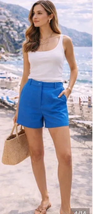 Commence Classic High-Waist Blue Women's Shorts SZ:S thumbnail 1
