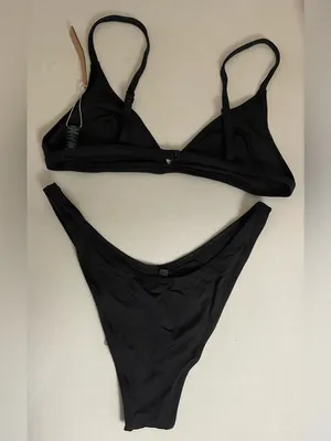 Skims 2Pc SET NWT Adjusted Triangle Bikini Top & Bottoms Black Onyx Size L thumbnail 6
