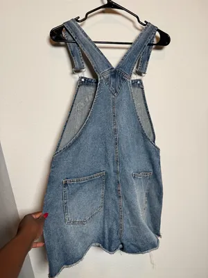 Women Denim Distressed Overalls Shorts thumbnail 4