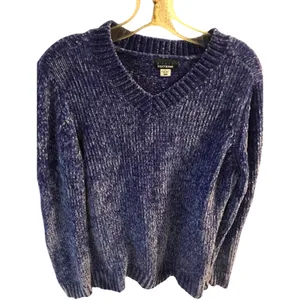 Basic Editions Sweater Women's Chenille V-Neck Knit‎ Blue Size M y2k soft thumbnail 2