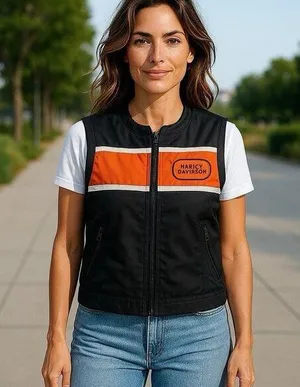 *Harley Davidson Womens Vest Size XS Black Racing Zip Motorcycle Biker Nylon thumbnail 1