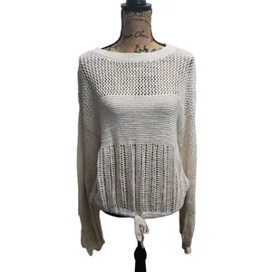 American Eagle Sweater Womens Size S Off-White Tie Front Open Knit Bohemian‎ thumbnail 2