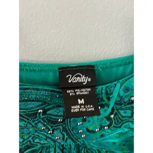 Vanity Womens Y2K Babydoll Dress Size Medium Green Paisley Fairy Mini Sleeveless thumbnail 4