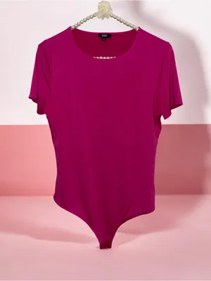 Express Size Medium Body Contour Bodysuit Womens Short Sleeve May Be Hot Pink thumbnail 2