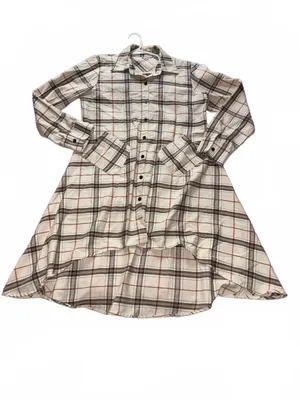 Asymmetrical Hem Plaid Long Sleeve Shirt Dress Tunic Flannel Style thumbnail 4