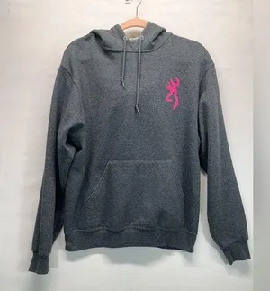 Jerzees Nublend Hoodie Sweatshirt With Pink Deer Head Decal Front/Back M Gray thumbnail 1