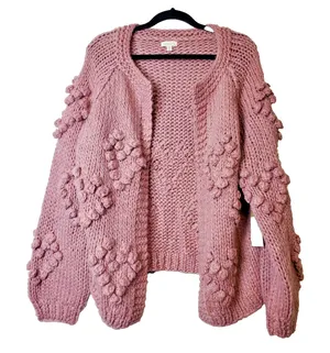 debut Dusty Rose Chunky Knit Pom-Pom Cardigan thumbnail 1