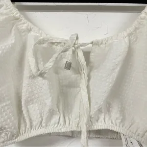Zara White Cottage Core Swiss Dot Crop Top Blouse Womens M Summer Beachy thumbnail 5