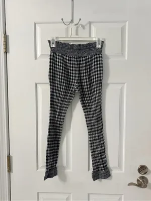 Anthropologie Black & White Gingham Smocked Waist Leggings thumbnail 5