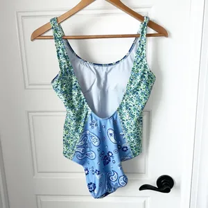 Aerie Blue Paisley Bandana Pattern One Piece Full coverage Bathing Suit Small thumbnail 3