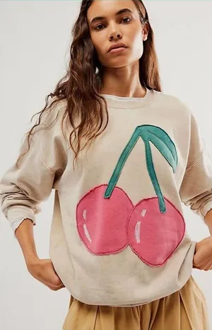 Free People Tricia Fix Fruit Crewneck Sweatshirt Sz Medium Cherry‎ thumbnail 1