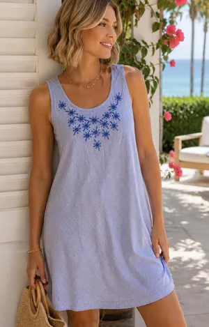 Tucker Tate Striped Embroidered Tank Dress Womens Size L Blue White Sleeveless‎ thumbnail 1