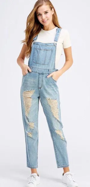 Dance & Marvel Distressed Denim Overalls in Size Medium thumbnail 1